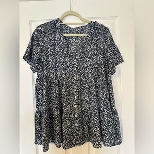 Jodifl Navy & White Leopard Print Babydoll Top - Size L